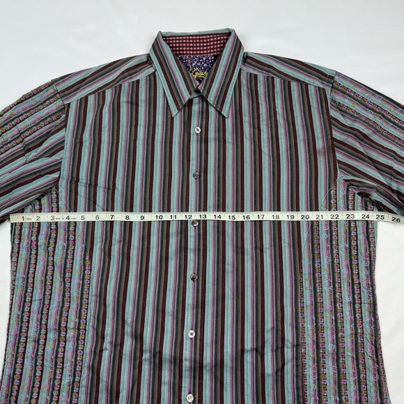 Robert Graham Mens Button Up Shirt XL Striped Flip Contrast Cuff Floral A3 - Picture 6 of 7